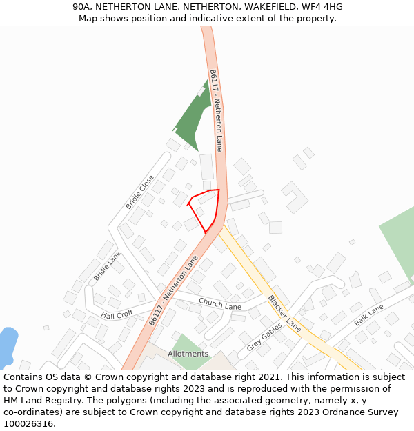 90A, NETHERTON LANE, NETHERTON, WAKEFIELD, WF4 4HG: Location map and indicative extent of plot