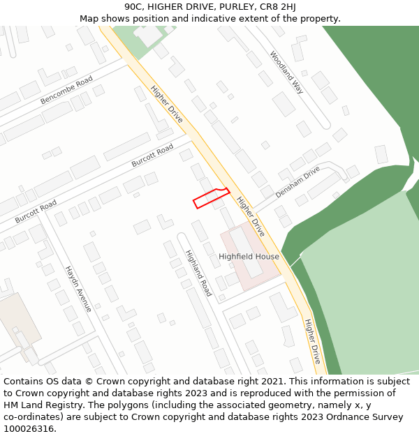 90C, HIGHER DRIVE, PURLEY, CR8 2HJ: Location map and indicative extent of plot