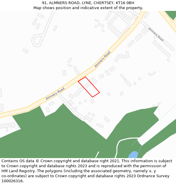 91, ALMNERS ROAD, LYNE, CHERTSEY, KT16 0BH: Location map and indicative extent of plot