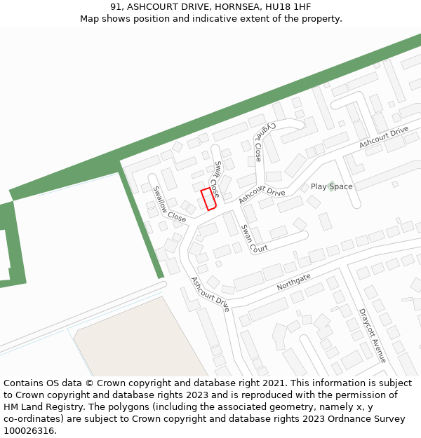 91, ASHCOURT DRIVE, HORNSEA, HU18 1HF: Location map and indicative extent of plot