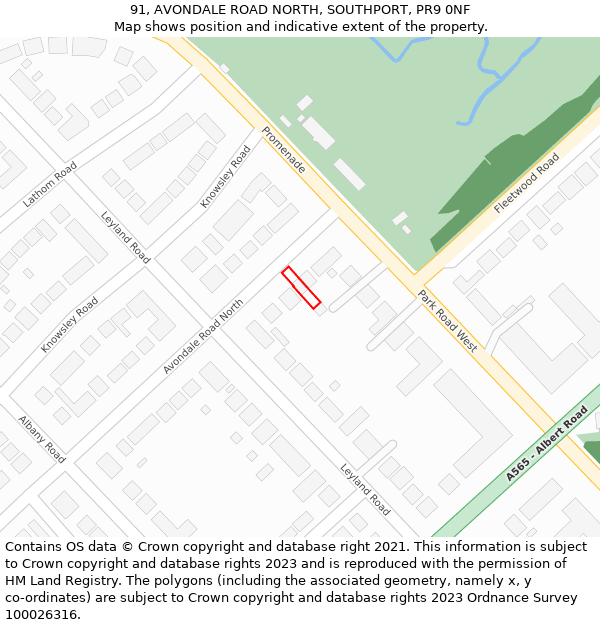 91, AVONDALE ROAD NORTH, SOUTHPORT, PR9 0NF: Location map and indicative extent of plot