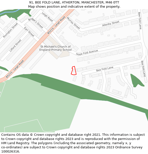 91, BEE FOLD LANE, ATHERTON, MANCHESTER, M46 0TT: Location map and indicative extent of plot