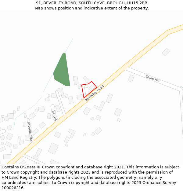 91, BEVERLEY ROAD, SOUTH CAVE, BROUGH, HU15 2BB: Location map and indicative extent of plot