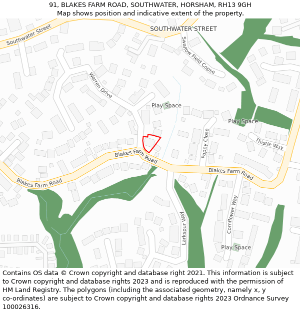 91, BLAKES FARM ROAD, SOUTHWATER, HORSHAM, RH13 9GH: Location map and indicative extent of plot