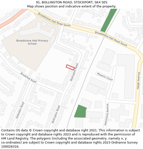 91, BOLLINGTON ROAD, STOCKPORT, SK4 5ES: Location map and indicative extent of plot