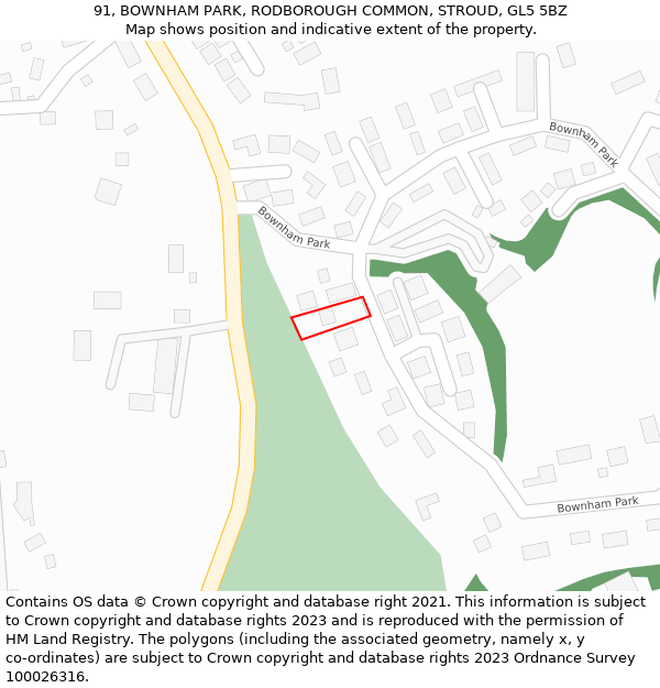 91, BOWNHAM PARK, RODBOROUGH COMMON, STROUD, GL5 5BZ: Location map and indicative extent of plot