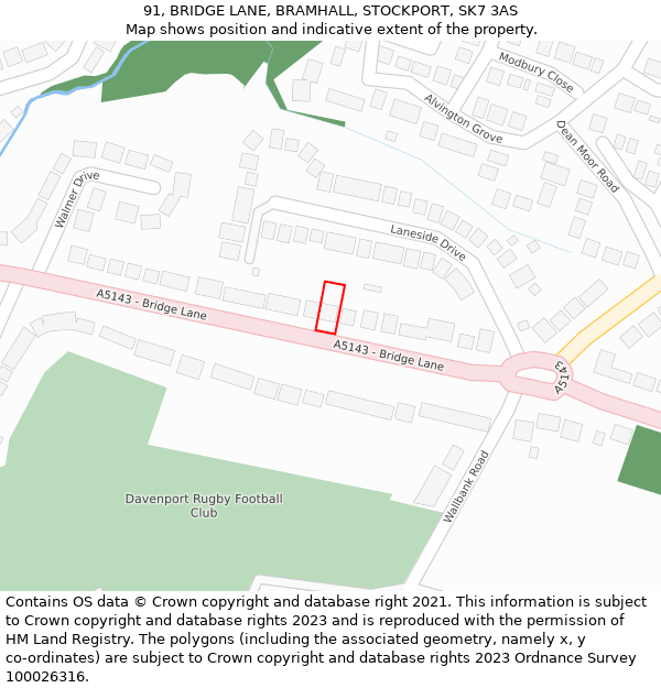 91, BRIDGE LANE, BRAMHALL, STOCKPORT, SK7 3AS: Location map and indicative extent of plot