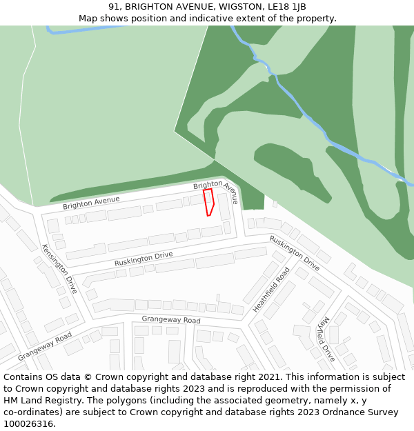 91, BRIGHTON AVENUE, WIGSTON, LE18 1JB: Location map and indicative extent of plot