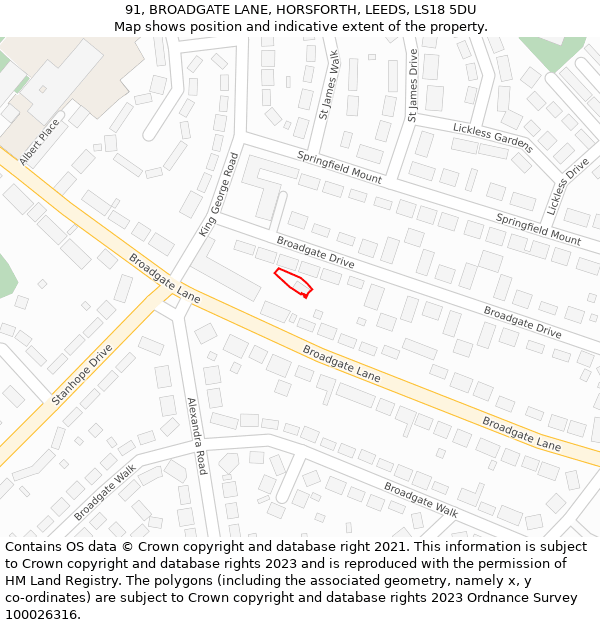 91, BROADGATE LANE, HORSFORTH, LEEDS, LS18 5DU: Location map and indicative extent of plot