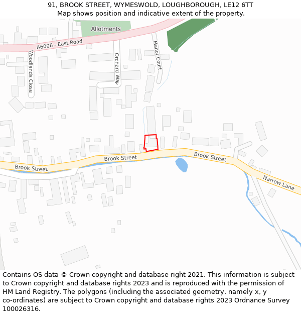 91, BROOK STREET, WYMESWOLD, LOUGHBOROUGH, LE12 6TT: Location map and indicative extent of plot