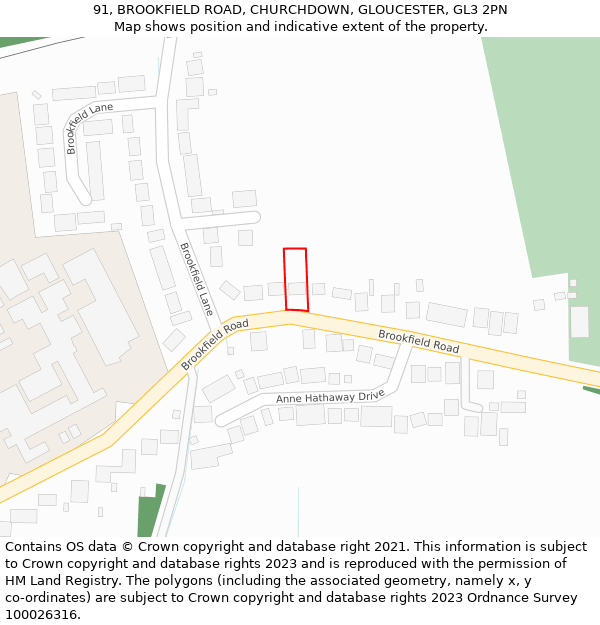 91, BROOKFIELD ROAD, CHURCHDOWN, GLOUCESTER, GL3 2PN: Location map and indicative extent of plot