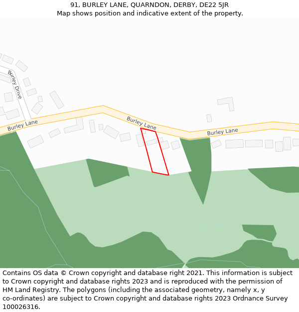 91, BURLEY LANE, QUARNDON, DERBY, DE22 5JR: Location map and indicative extent of plot
