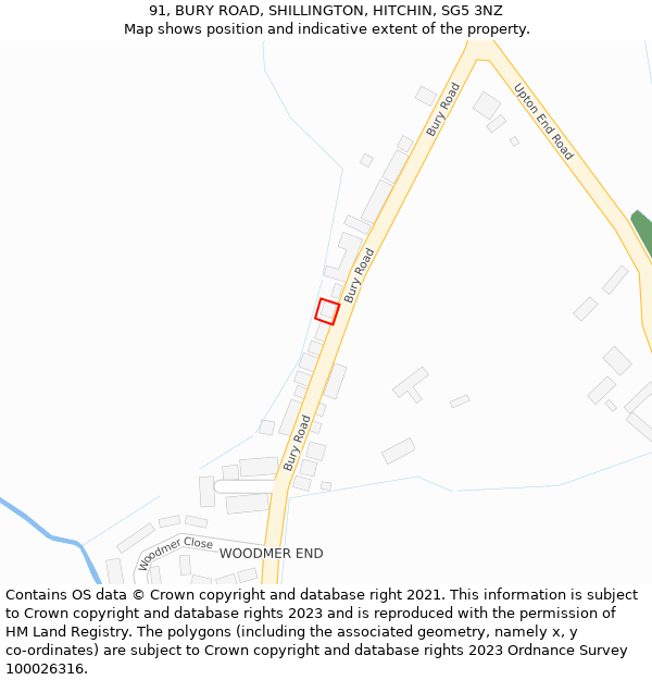 91, BURY ROAD, SHILLINGTON, HITCHIN, SG5 3NZ: Location map and indicative extent of plot