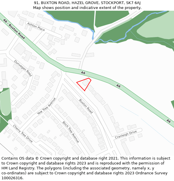 91, BUXTON ROAD, HAZEL GROVE, STOCKPORT, SK7 6AJ: Location map and indicative extent of plot