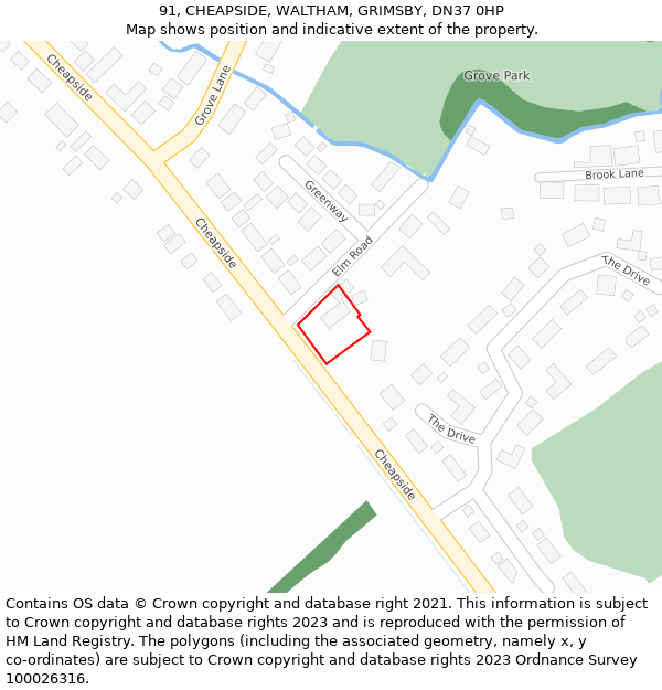 91, CHEAPSIDE, WALTHAM, GRIMSBY, DN37 0HP: Location map and indicative extent of plot