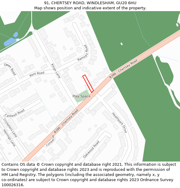 91, CHERTSEY ROAD, WINDLESHAM, GU20 6HU: Location map and indicative extent of plot