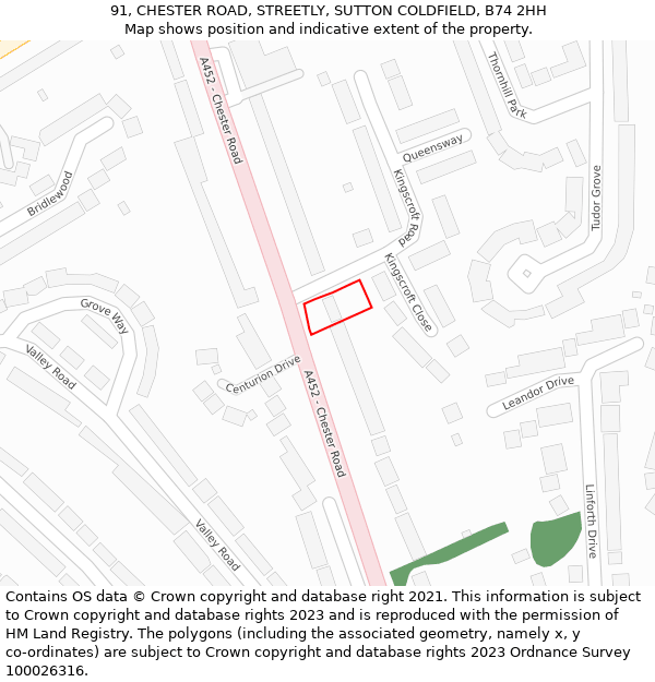 91, CHESTER ROAD, STREETLY, SUTTON COLDFIELD, B74 2HH: Location map and indicative extent of plot