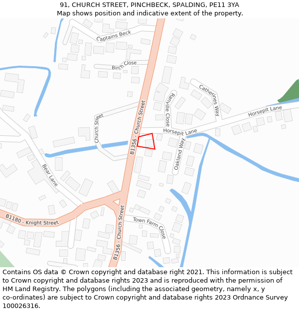91, CHURCH STREET, PINCHBECK, SPALDING, PE11 3YA: Location map and indicative extent of plot