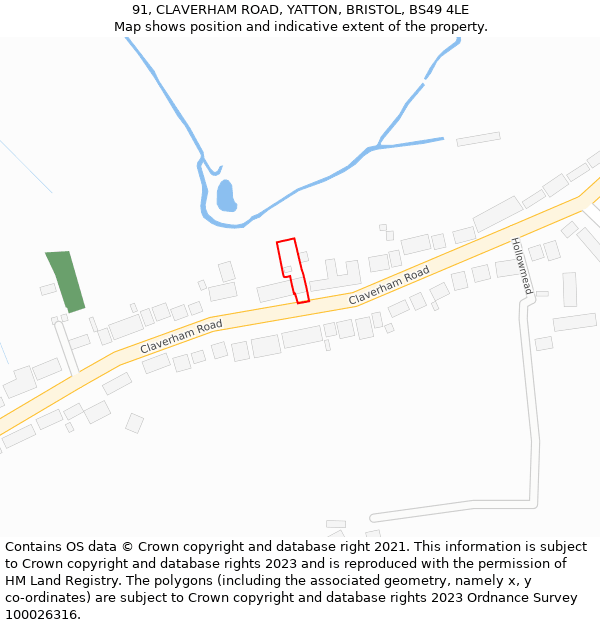 91, CLAVERHAM ROAD, YATTON, BRISTOL, BS49 4LE: Location map and indicative extent of plot