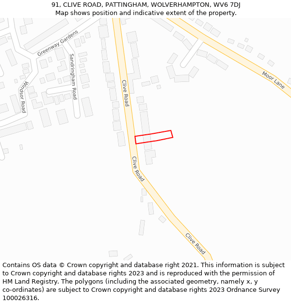 91, CLIVE ROAD, PATTINGHAM, WOLVERHAMPTON, WV6 7DJ: Location map and indicative extent of plot