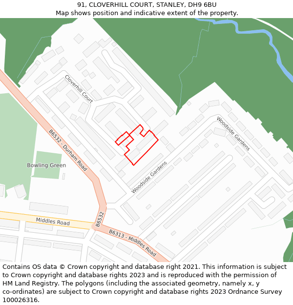 91, CLOVERHILL COURT, STANLEY, DH9 6BU: Location map and indicative extent of plot