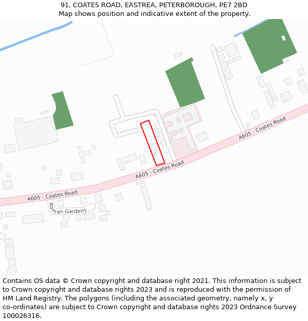 91, COATES ROAD, EASTREA, PETERBOROUGH, PE7 2BD: Location map and indicative extent of plot