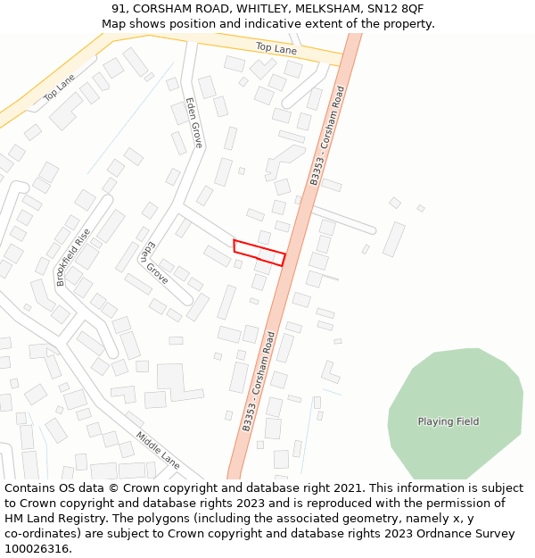 91, CORSHAM ROAD, WHITLEY, MELKSHAM, SN12 8QF: Location map and indicative extent of plot