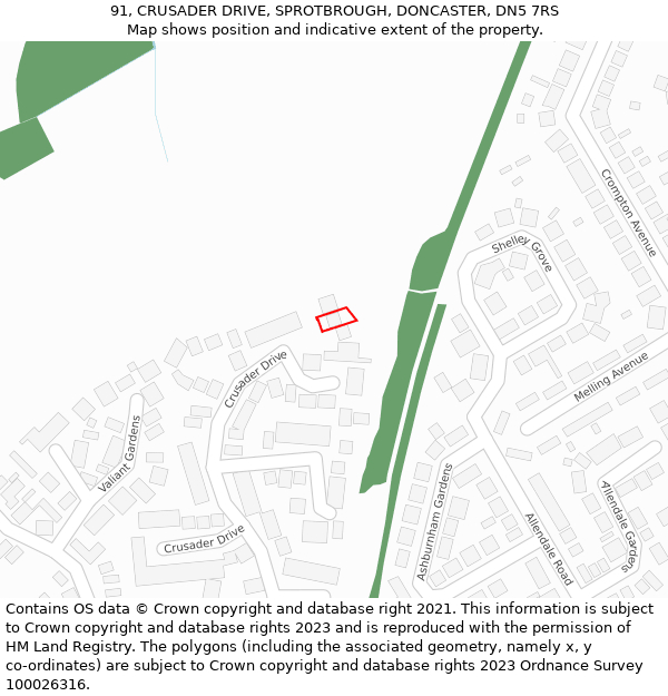91, CRUSADER DRIVE, SPROTBROUGH, DONCASTER, DN5 7RS: Location map and indicative extent of plot