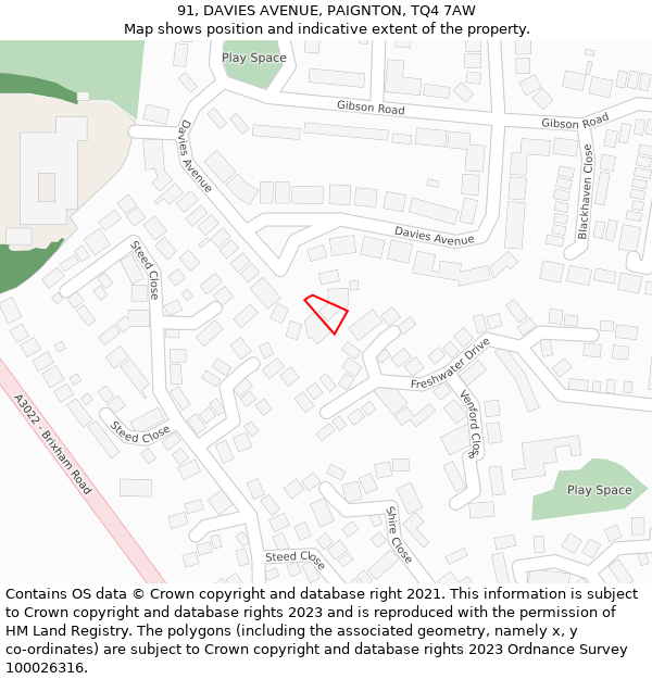 91, DAVIES AVENUE, PAIGNTON, TQ4 7AW: Location map and indicative extent of plot
