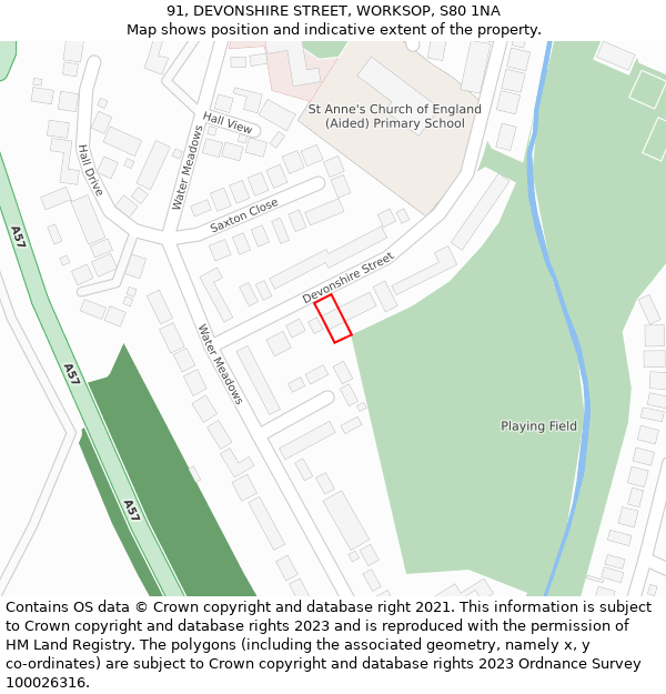 91, DEVONSHIRE STREET, WORKSOP, S80 1NA: Location map and indicative extent of plot