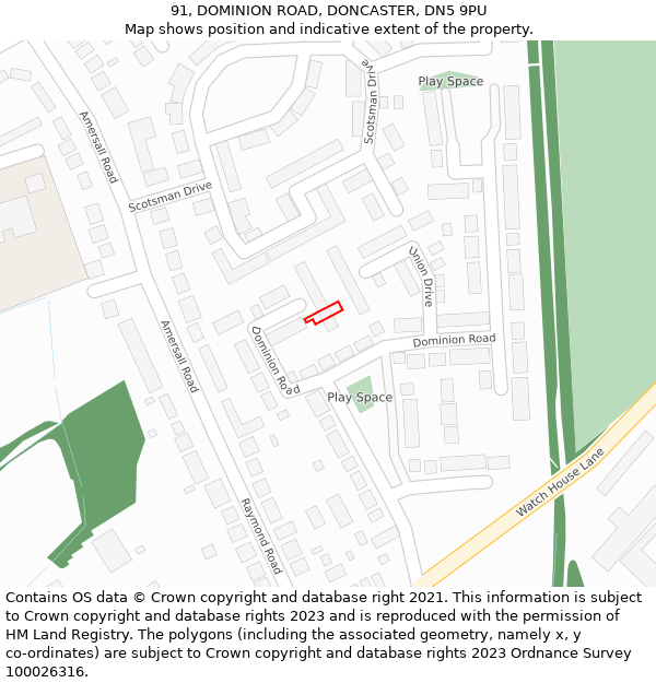 91, DOMINION ROAD, DONCASTER, DN5 9PU: Location map and indicative extent of plot