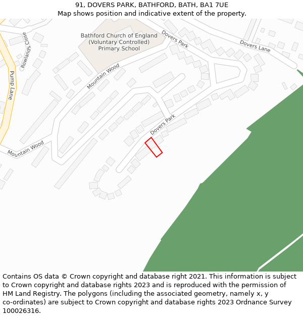 91, DOVERS PARK, BATHFORD, BATH, BA1 7UE: Location map and indicative extent of plot