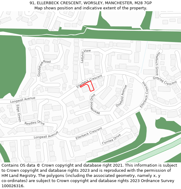 91, ELLERBECK CRESCENT, WORSLEY, MANCHESTER, M28 7GP: Location map and indicative extent of plot