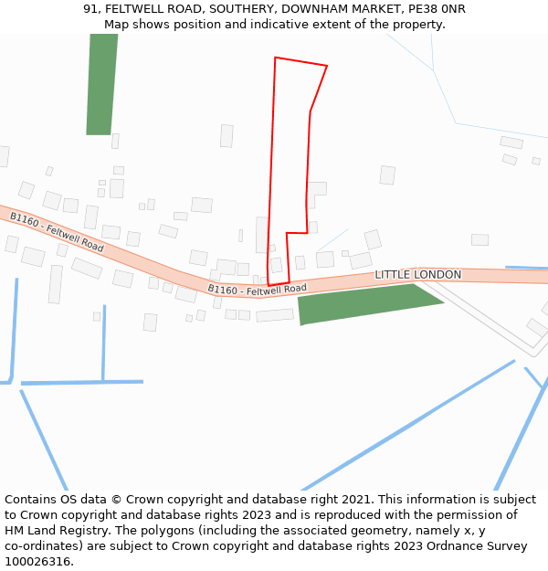 91, FELTWELL ROAD, SOUTHERY, DOWNHAM MARKET, PE38 0NR: Location map and indicative extent of plot