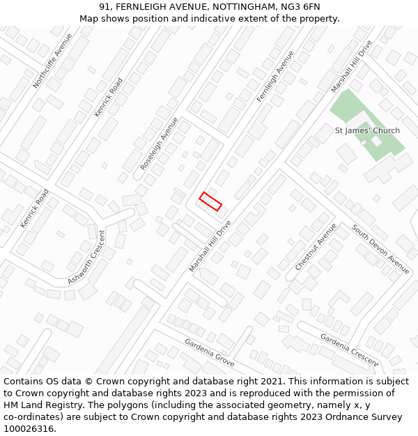 91, FERNLEIGH AVENUE, NOTTINGHAM, NG3 6FN: Location map and indicative extent of plot