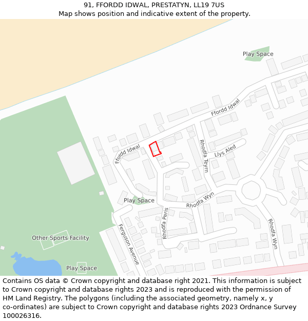 91, FFORDD IDWAL, PRESTATYN, LL19 7US: Location map and indicative extent of plot