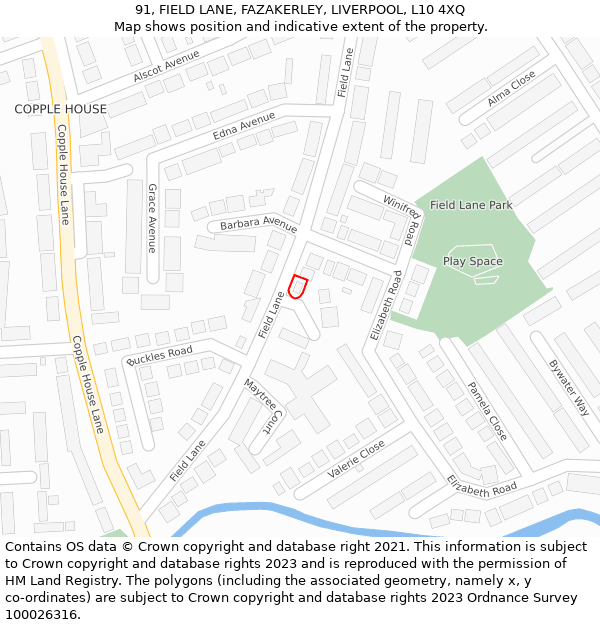 91, FIELD LANE, FAZAKERLEY, LIVERPOOL, L10 4XQ: Location map and indicative extent of plot