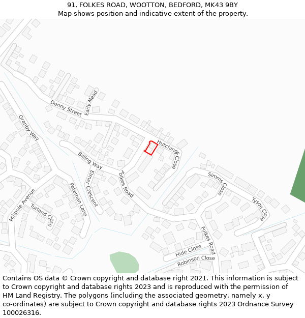 91, FOLKES ROAD, WOOTTON, BEDFORD, MK43 9BY: Location map and indicative extent of plot