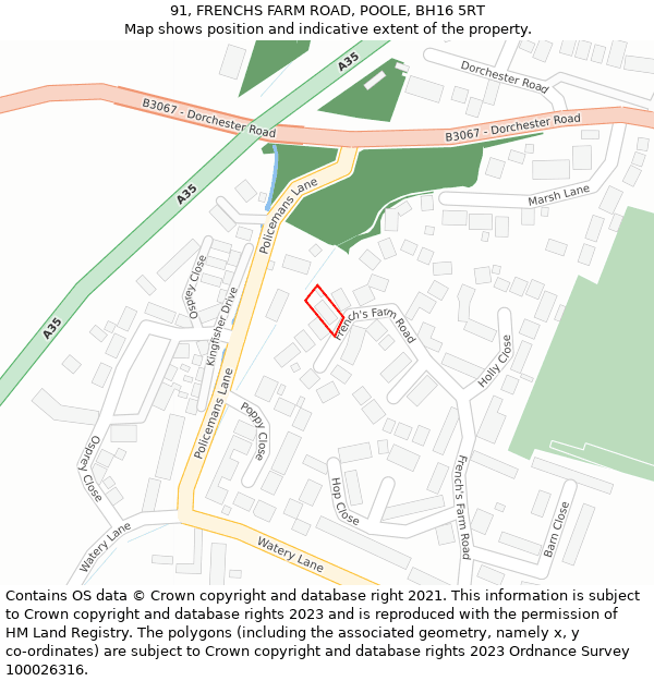 91, FRENCHS FARM ROAD, POOLE, BH16 5RT: Location map and indicative extent of plot