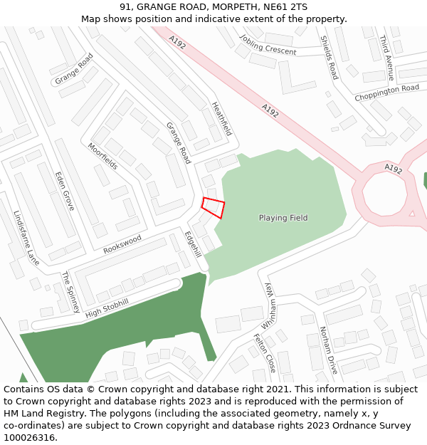 91, GRANGE ROAD, MORPETH, NE61 2TS: Location map and indicative extent of plot