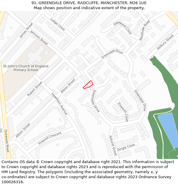 91, GREENDALE DRIVE, RADCLIFFE, MANCHESTER, M26 1UE: Location map and indicative extent of plot