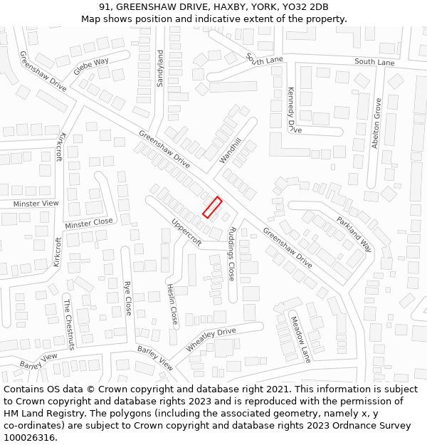 91, GREENSHAW DRIVE, HAXBY, YORK, YO32 2DB: Location map and indicative extent of plot