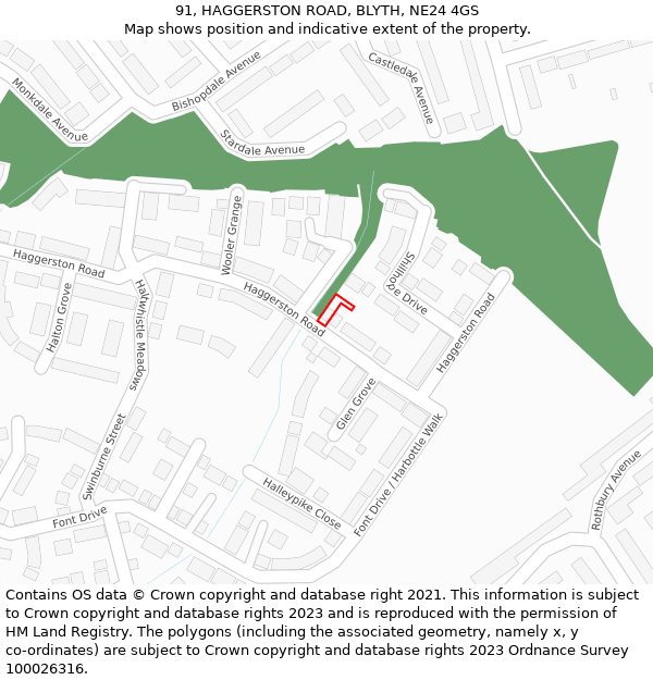 91, HAGGERSTON ROAD, BLYTH, NE24 4GS: Location map and indicative extent of plot