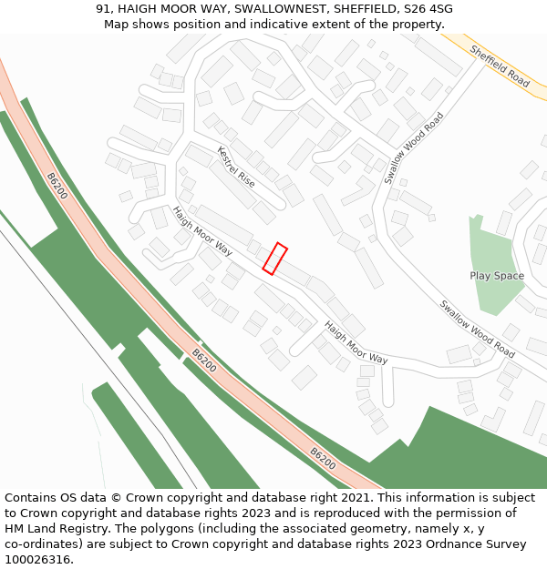91, HAIGH MOOR WAY, SWALLOWNEST, SHEFFIELD, S26 4SG: Location map and indicative extent of plot