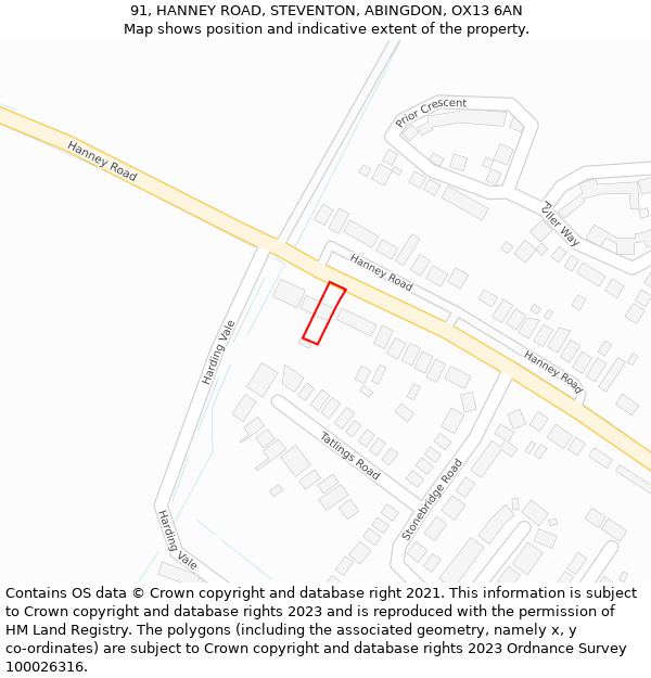 91, HANNEY ROAD, STEVENTON, ABINGDON, OX13 6AN: Location map and indicative extent of plot