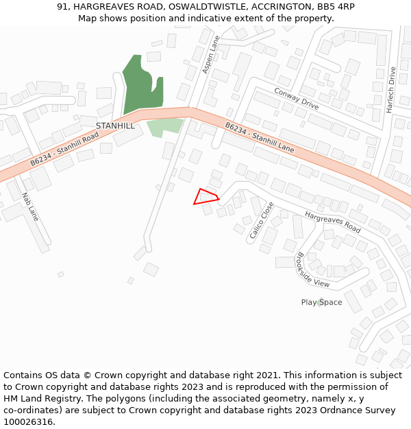 91, HARGREAVES ROAD, OSWALDTWISTLE, ACCRINGTON, BB5 4RP: Location map and indicative extent of plot