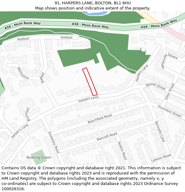 91, HARPERS LANE, BOLTON, BL1 6HU: Location map and indicative extent of plot