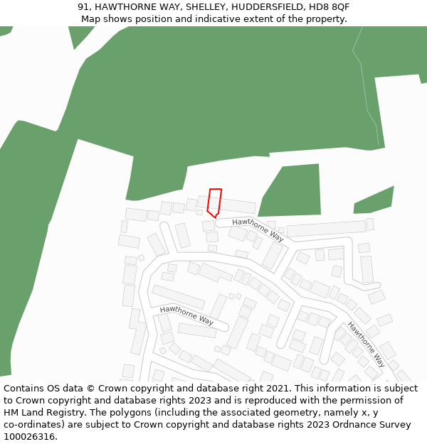 91, HAWTHORNE WAY, SHELLEY, HUDDERSFIELD, HD8 8QF: Location map and indicative extent of plot