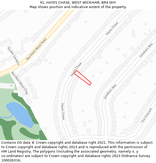 91, HAYES CHASE, WEST WICKHAM, BR4 0HY: Location map and indicative extent of plot