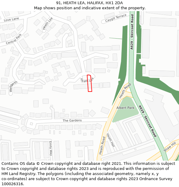 91, HEATH LEA, HALIFAX, HX1 2DA: Location map and indicative extent of plot